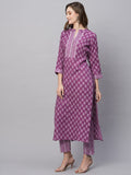 Anni Designer Women'S Cotton Blend Straight Printed Kurta With Pant (Raina Purple_L_Purple_Large),Purple,L,Cotton Blend,Regular,1 Kurta with 1 Pant