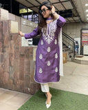 Anni Designer Women'S Rayon Blend Straight Embroidered Kurta With Pant & Dupatta (Fresh-Lavender_M_Purple_Medium),Purple,M,,,