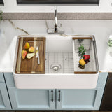 33 White Farm Sink Workstation - Fulorni 33x20 Farmhouse Kitchen Sink Workstation Flat Apron Front White Ceramic Porcelain Firec