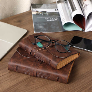 Hotcinfin Leather Bound Journal for Men/Women, Rustic Vintage Handmade Large Writing Notebook with 240 Kraft Lined Pages(5x7 inc