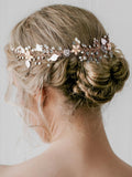 SWEETV Bridal Headband Wedding Headpiece for Bride Hair Accessories for Wedding Hair Pieces Crystal Pearl Hair Vine Rose Gold