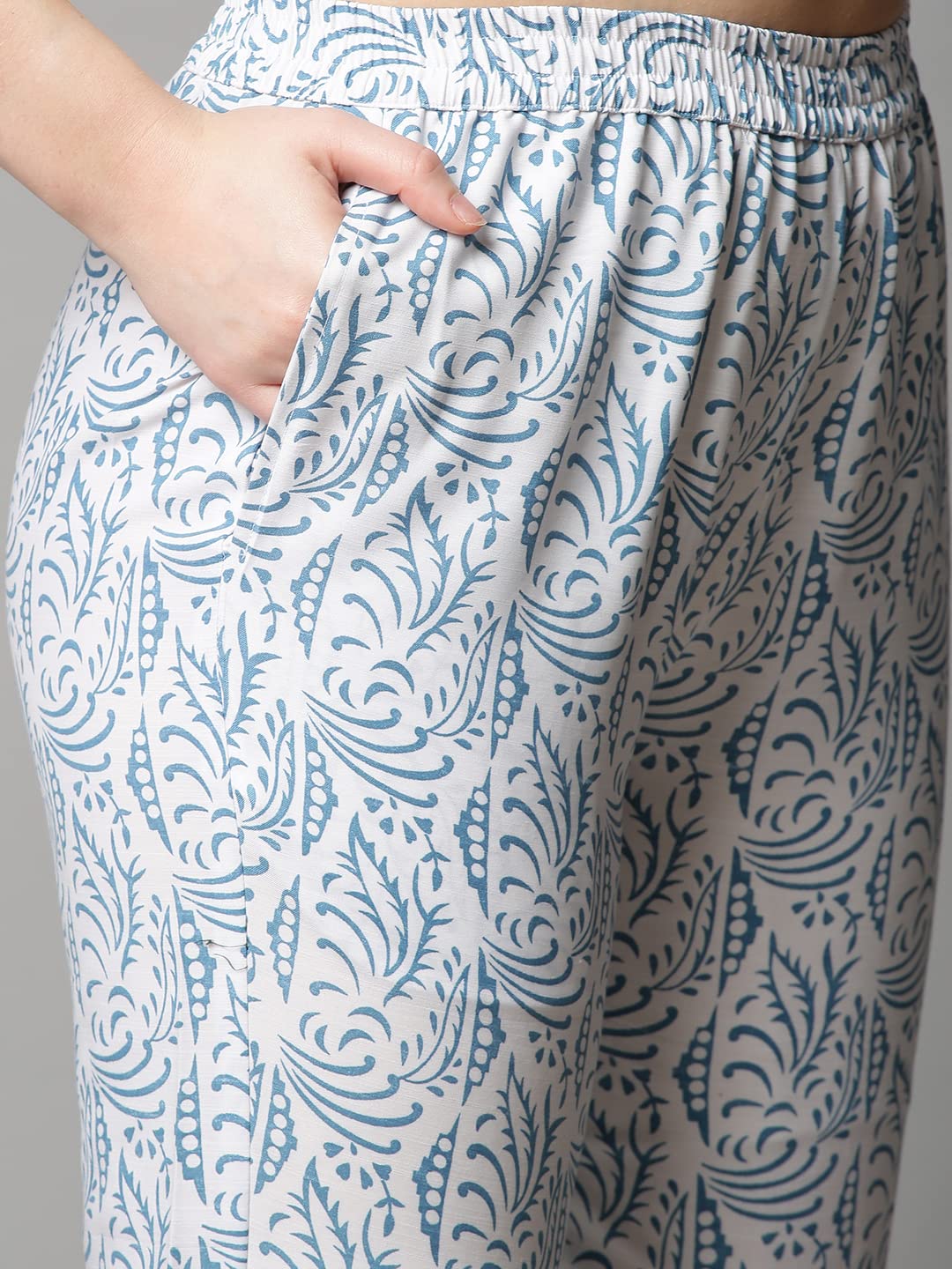 Anni Designer Women'S Cotton Blend Printed Straight Kurta With Pant (Sarva-Light Blue_Xxl_Dark Blue_Xx-Large),Light Blue,2XL,Cotton Blend,Regular,kurta