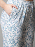 Anni Designer Women'S Cotton Blend Printed Straight Kurta With Pant (Sarva-Light Blue_Xxl_Dark Blue_Xx-Large),Light Blue,2XL,Cotton Blend,Regular,kurta