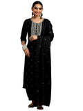 Libas Gerua Womens Embroidered Silk Blend Straight Kurta With Salwar And Dupatta
