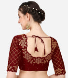 Pujia Mills Women'S Embroidery Handwork, Rough Cut Work Stone Work Readymade Blouse (36, Marun)