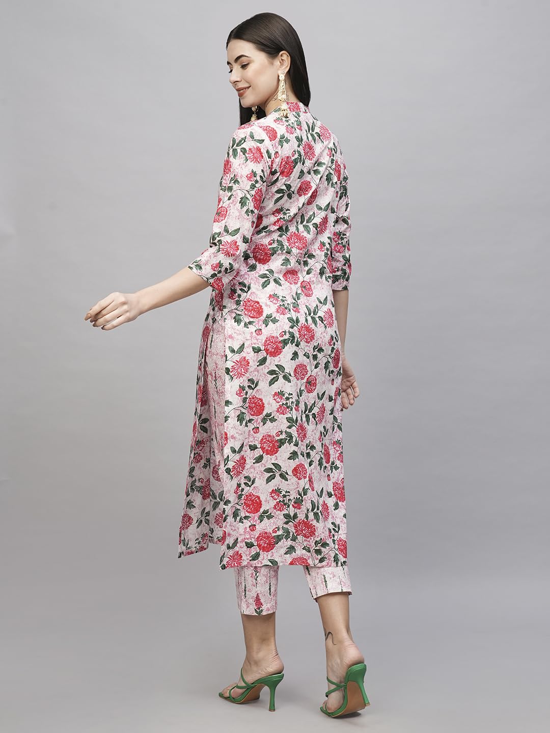 Gosriki Women'S Cotton Blend Straight Printed Kurta With Pant (Dafiya Peach-Gs_L_Peach_Large),Peach,,B0CSG5NZH2