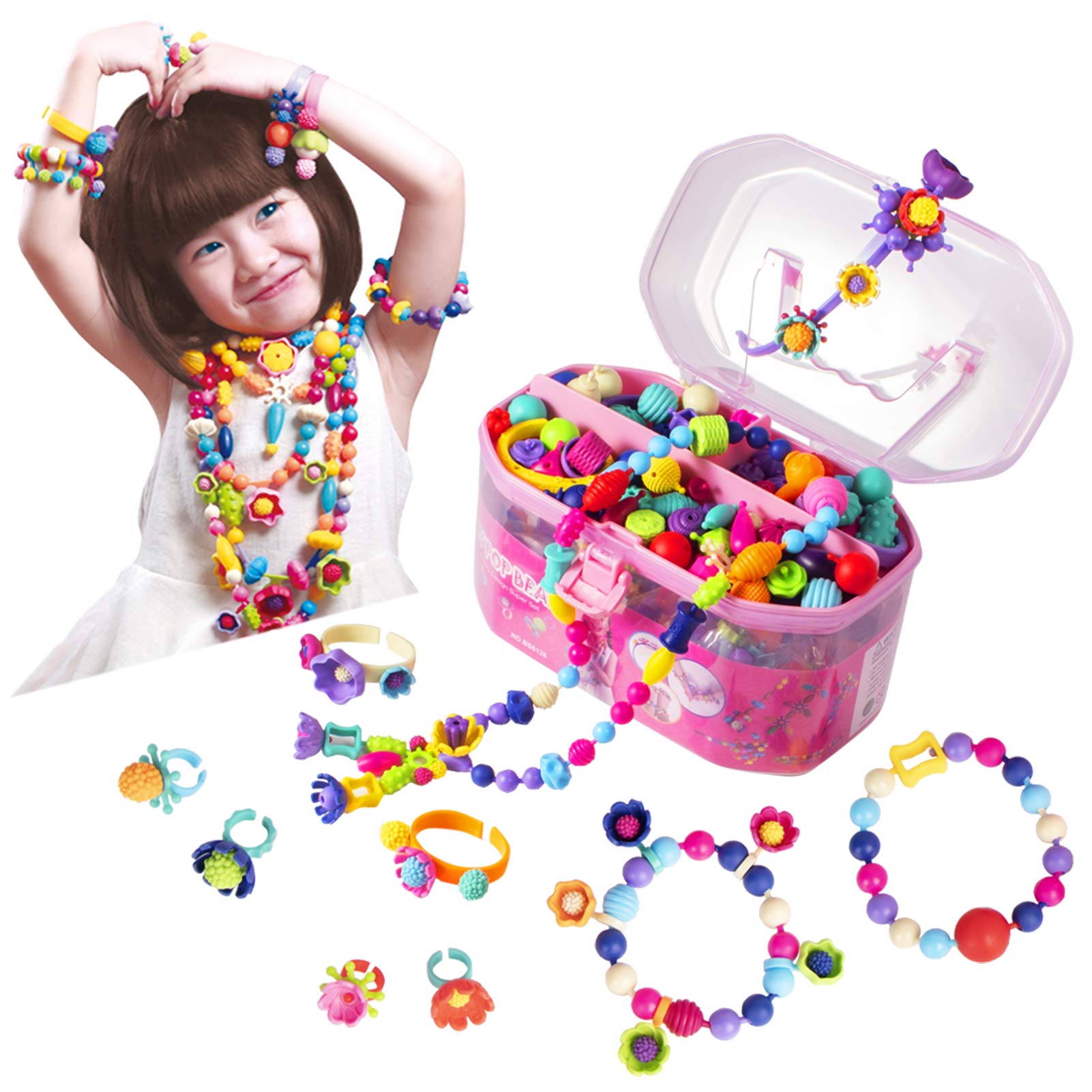 BIRANCO. Pop Beads, Jewelry Making Kit - Arts and Crafts for Girls 3-7 Years Old, Snap Beads Toys - Necklace, Bracelet, Ring Cre