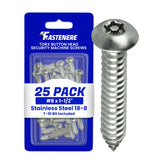 Fastenere Torx Security Sheet Metal Screws #8 x 11/2 (25Pack) Button Head, TamperResistant, Anti Theft Stainless Steel Scr