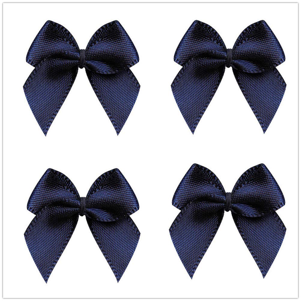 VIVIQUEN 50pcs Mini Satin Ribbon Bows Ribbon Flowers 25mm x 26mm Appliques DIY Craft for Sewing, Scrapbooking, Wedding, Gift (Na