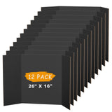 AKONEGE 12Pcs Medium Trifold Poster Board, 26 x 16 Black Corrugated Cardboard Tri Fold Poster Boards for School Projects, Presen