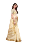 Yashika Womens Cottton Silk Sarees With Blouse Piece (Off White_Free_Size) Sdpl-Kerala Cotton,CREAM,Free Size,Cotton Blend,with blouse piece,with blouse piece