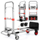 Upgraded 3 in 1 Aluminum Folding Hand Truck, 600 lbs Convertible Heavy Duty Dolly Cart, Collapsible Hand Trucks with 4 Rubber Wh