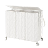 WOWLIVE Laundry Basket with Wheels, 142L Laundry Hamper 3 Section with Lid, Dirty Clothes Hamper with Removable Bags, Large Capa