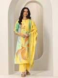Libas Womens Printed Silk Blend Straight Kurta With Palazzos And Dupatta Yellow M
