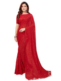 Pratham Blue Womens Sequins Georgette Fancy Saree With Blouse Piece (PB-245_Red)