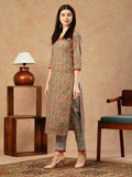 Gosriki Women'S Cotton Blend Straight Printed Kurta With Pant (Balajyoti Green-Gs_S_Green_Small),Green,,B0CSG5T9ZW