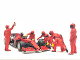 American Diorama Formula One F1 Pit Crew 7 Figure Set Team Red Release III for 1/18 Scale Models
