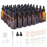 Comrzor 48 Pack 1oz Amber Glass Bottles with Glass Eye Droppers for Essential Oils, Perfumes & Lab Chemicals (Brush, Funnels, 2 