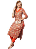 Gosriki Women'S Cotton Blend Straight Printed Kurta With Pant (Ankisha Orange-Gs_L_Orange_Large),Orange,,B0D73XW3MM