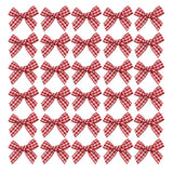 7Rainbows 50pcs Boutique Mini Red Gingham Ribbon Bows Appliques DIY Craft for Sewing Scrapbooking Wedding and Gift