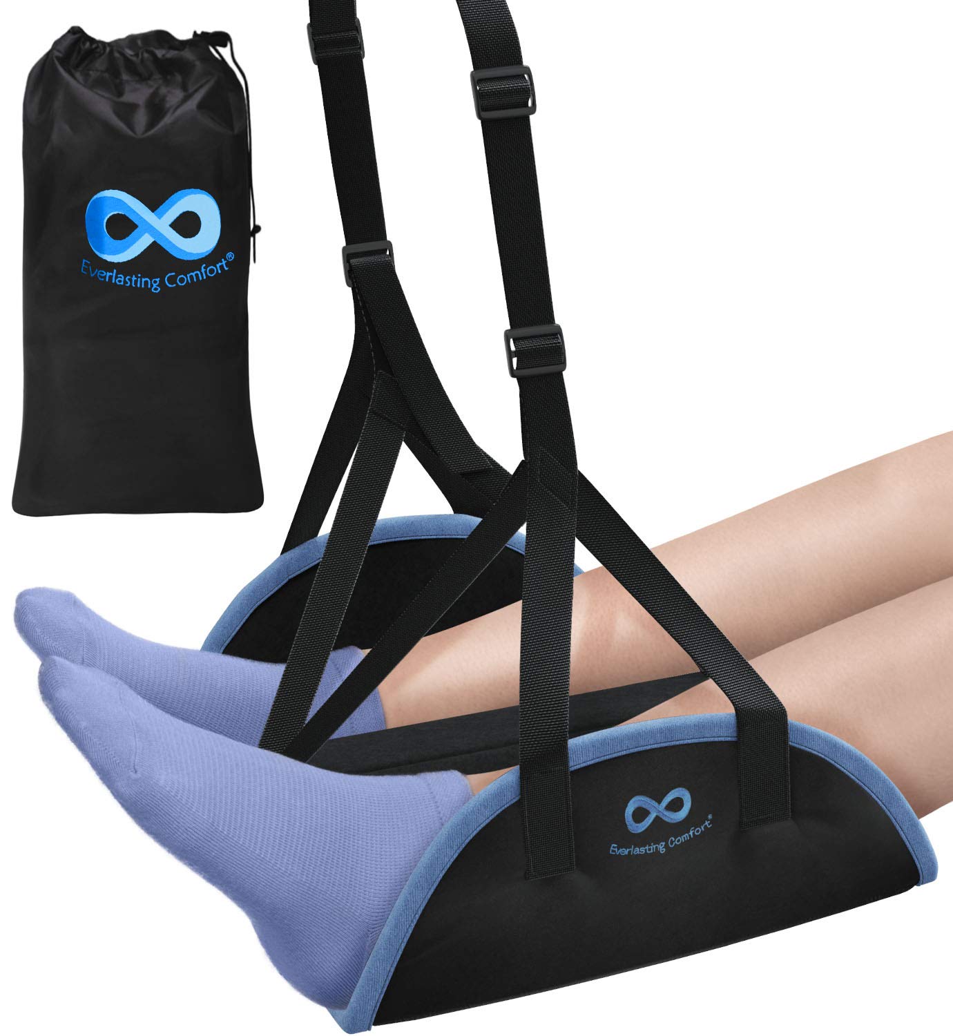 Everlasting Comfort Airplane Foot Hammock - Memory Foam Foot Rest for Plane Travel - Portable Airplane Foot Rest for Air Travel,