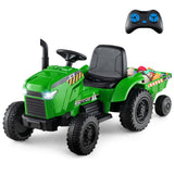 HONEY JOY Upgrade Kids Ride On Tractor with EVA Treaded Tires, 12V 7AH Battery Powered Electric Car w/Trailer, Music, 25W Dual M