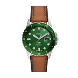 Fossil Men's Fossil Blue Quartz Stainless Steel and Leather Three-Hand Watch, Color: Silver, Sand (Model: FS5946)