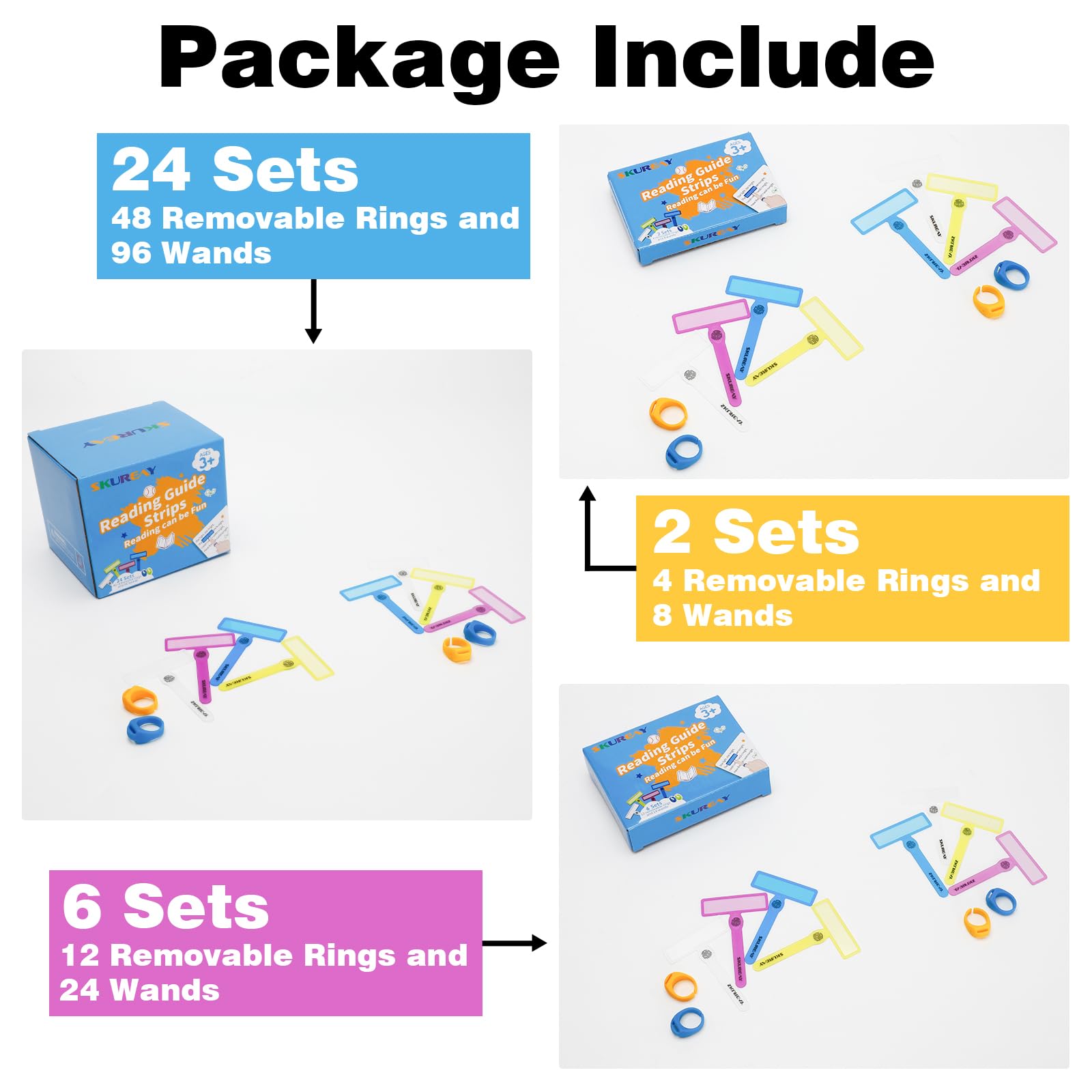 144 Pcs Guided Reading Strips, Dyslexia Tools for Kids, Colorful Text Overlays for Early Readers, ADHD Finger Trackers Highlight