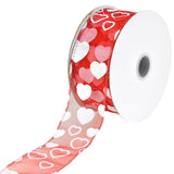1.5 Flock Heart Organza Wired Edge Ribbon Love Valentine 25 Yard Roll (Red Organza)