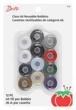 Dritz 950 Bobbins, Class 66, Plastic PreFilled, Basic Colors (12Count) , White