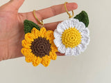 Swadnivas Enterprise Handmade Crochet Sunflower & Daisy Keychain | Cute Floral Bag Charm Key Ring | Cotton Yarn Accessory For Pu