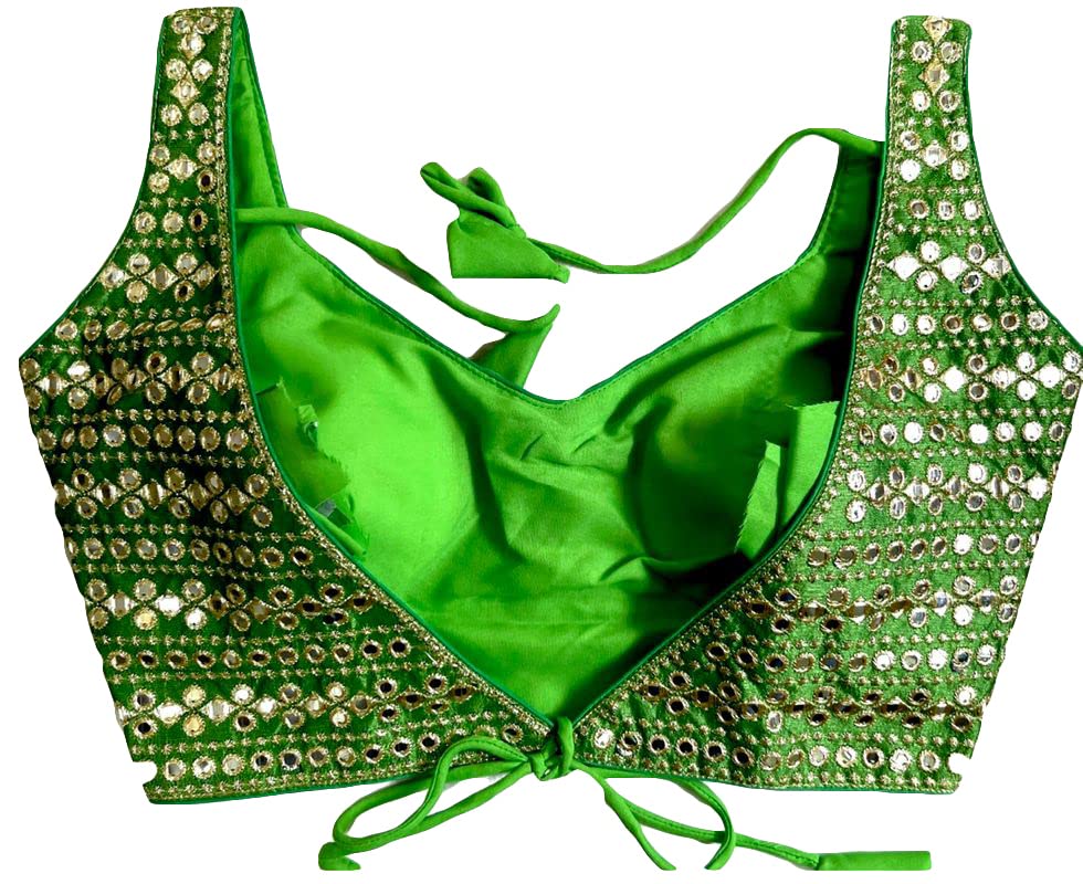 Vihu Fashion Womens Readymade Sweetheart Neck Sleeveless Mirror Saree Blouse.(Paper Foil Light Green_38)