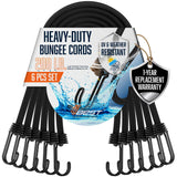 VBEST Bungee Cords with Hooks 48 Inch - 6 Piece Heavy Duty Black Bungie Cords for Outdoor Use, UV & Weather Resistant