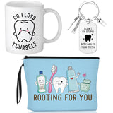 Reginary 3 Pcs Dentist Gifts Bulk for Women Men Dentist Gifts Dental Makeup Bag Mug Keychain for Thank You Coworker