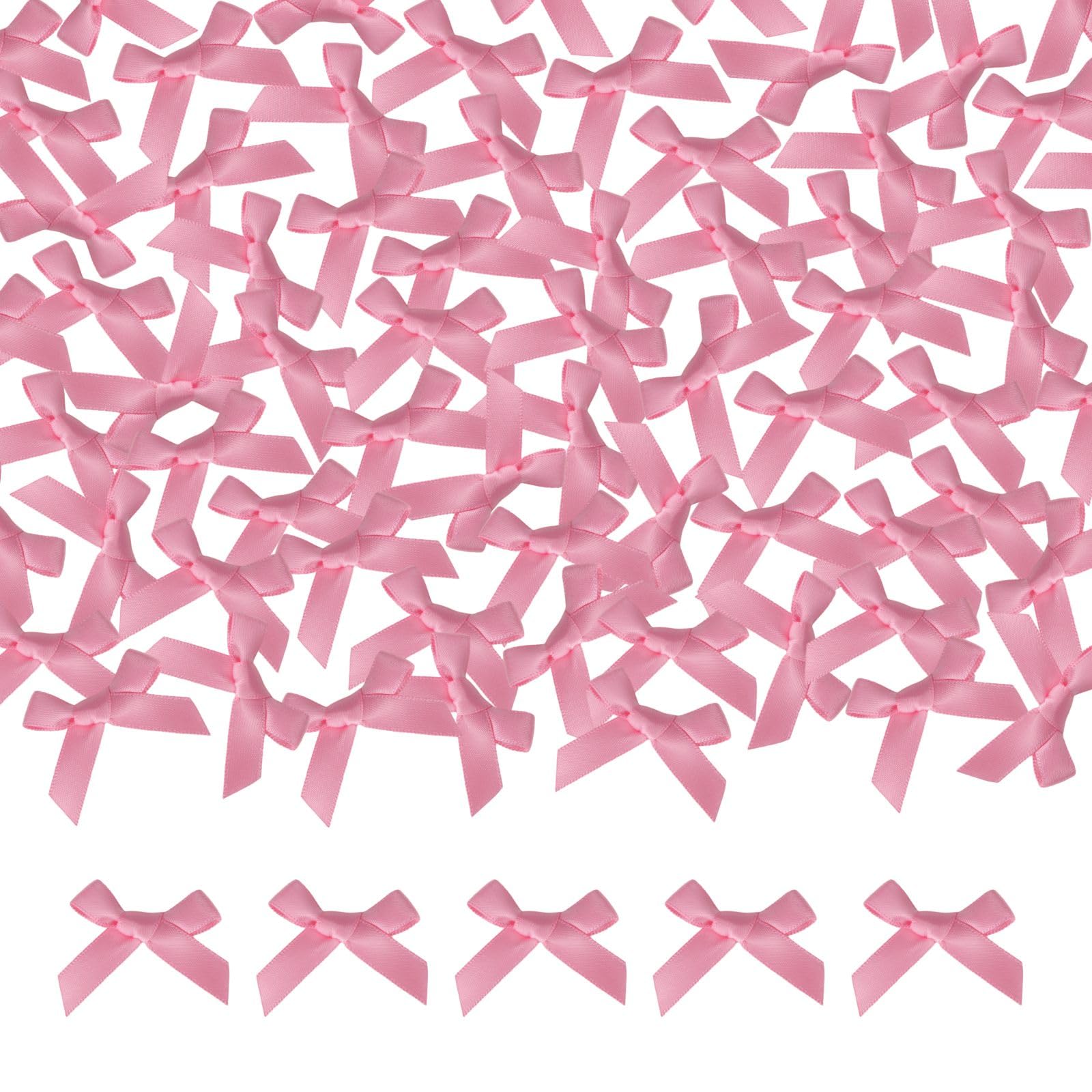 Meseey 100 Pcs Mini Dusty Rose Satin Ribbon Bows with Tape 1.5 Inch Self Adhesive Craft Bows Flowers Appliques DIY Craft for Sew
