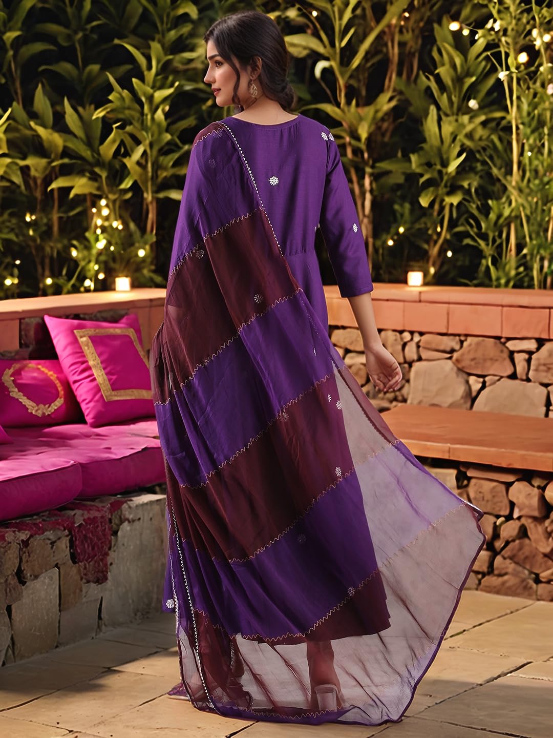 Anni Designer Women'S Rayon Viscose Anarkali Embroidered Kurta With Pant & Dupatta (Gsk Purple-Vks02_Xl_Purple_X-Large),Purple,XL,Rayon Viscose,Anarkali,