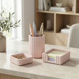 KIBAGA Modern Aesthetic Desk Accessories Set of 3 - Stylish Pink Concrete Organizers for Pens & Office Supplies - A Cute and Fun