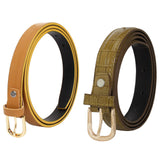 Sidewok Combo Of Croco Print Shiny & Plain Casual/Formal Sleek Belts For Women/Girls (Yellow & Beige)