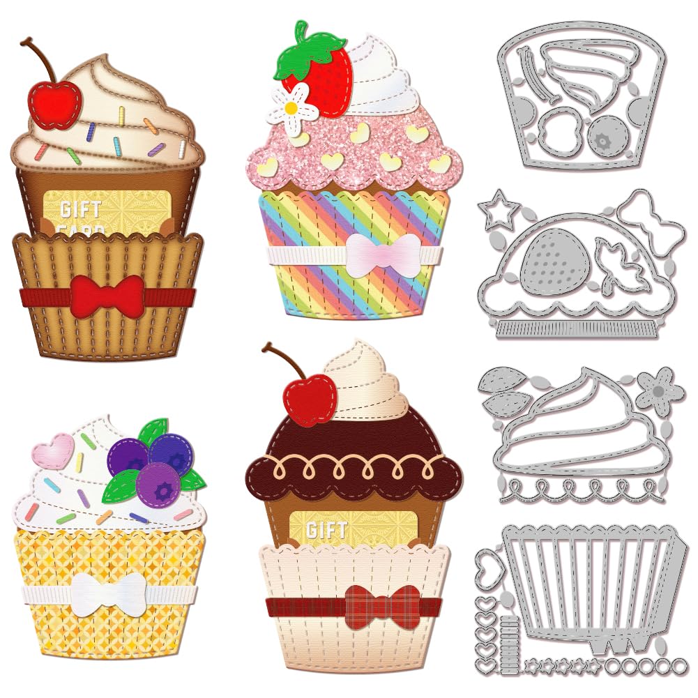 GLOBLELAND 3D Cupcake Gift Card Holder Cutting Dies for Card Making Dessert Cut Die for DIY Scrapbooking Journal Embossing Paper