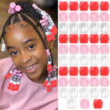 VENOFEN 48PCS Pink Acrylic Beads - Cute Braids Accessories, Valentine's Day Large Loc Dreadlock Beads, Hair Decoration for Girls