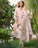 Anni Designer Women'S Cotton Blend Straight Printed Kurta With Pant & Dupatta (Brush-Peach_4Xl_Peach_Xxxx-Large),Peach,4XL,Cotton Blend,Regular,