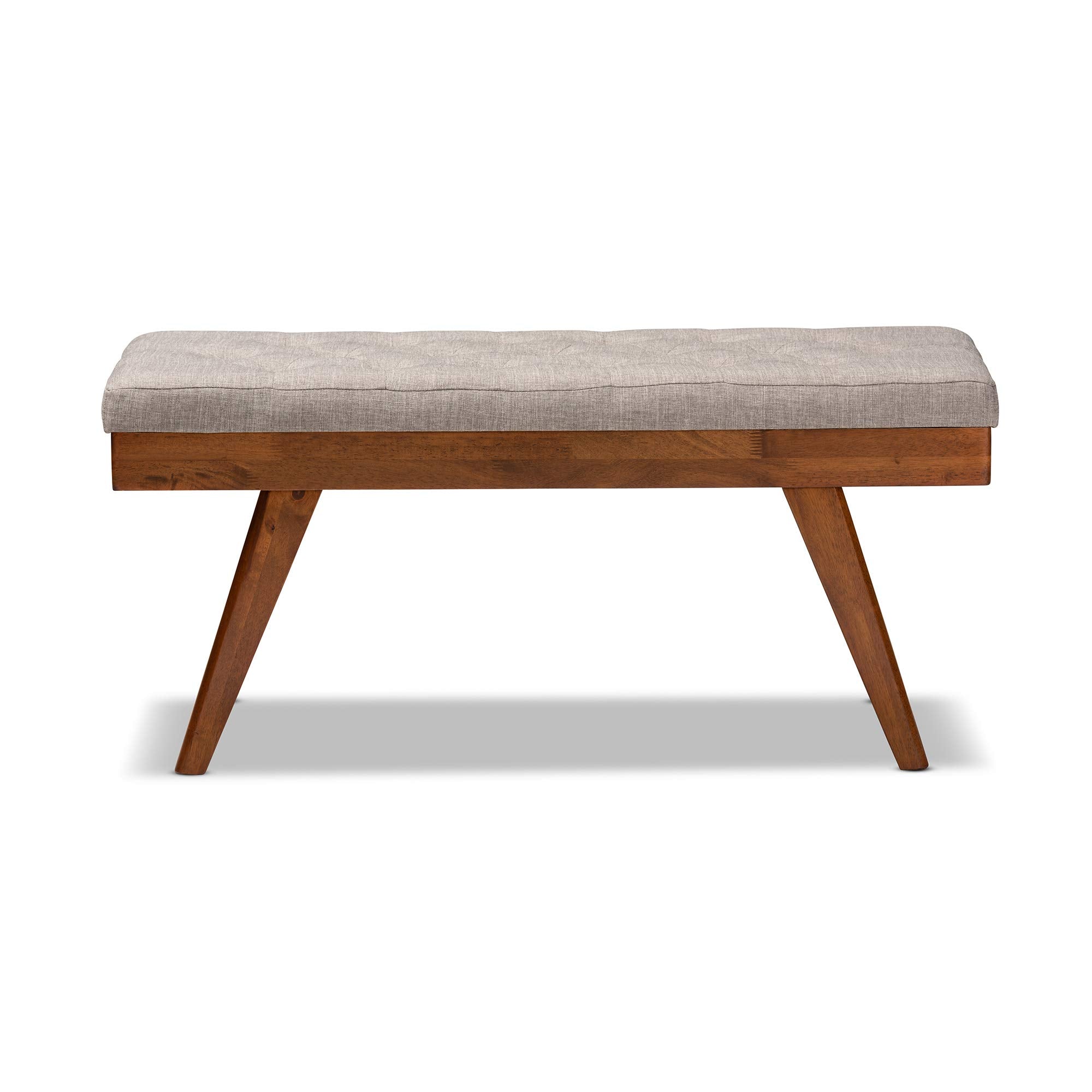 Baxton Studio Alona Mid-Century Modern Medium Grey Fabric Upholstered Wood Dining Bench