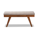 Baxton Studio Alona Mid-Century Modern Medium Grey Fabric Upholstered Wood Dining Bench