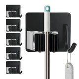 5 Pack Broom and Mop Organizer Wall Hanging, Adhesive Broom Holder, Black