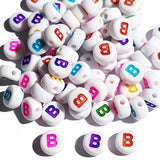 Yiizzxin 200pcs Colorful Acrylic Letter B Beads,4x7mm Round Flat Multicolor Letter B Beads,White Background Mixed Color Alphabet