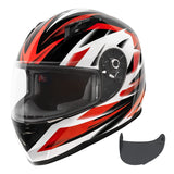 VCAN VX Lightweight Full Face Motorcycle Street Bike Helmet with Extra Tinted Visor DOT Approved (Gloss Black Stream Red, X-Larg