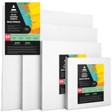 ARTEZA Canvas Boards for Painting, 6 x 6, 8 x 8, 10 x 10, 12 x 12 Inches, Multipack of 28, Blank White Canvas for Acrylic, Oil a
