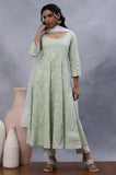 W For Woman W Women Green Festive Floral Print Viscose Kurta, Slim Pant & Dupatta_24Fews10492-123109_S