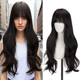 STYLER Black Wig with Bangs for Women -26 Inch Long Wavy Black Wigs Synthetic Heat Resistant Hair Natural Looking Wigs for Daily