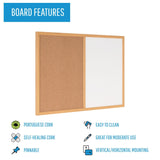 Maya Combo Board, Melamine Dry-Erase And Cork, 24 X 36, Oak Frame
